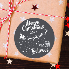 Pegatina Redonda Navidades Santa's sleigh Reindeers