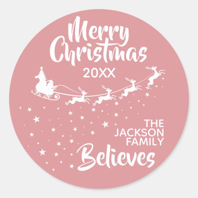 Pegatina Redonda Navidades Santa's sleigh Reindeers (Anverso)