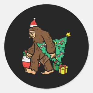 Pegatina Redonda Navidades Sasquatch Bigfoot Xmas Niños Hombres Muj