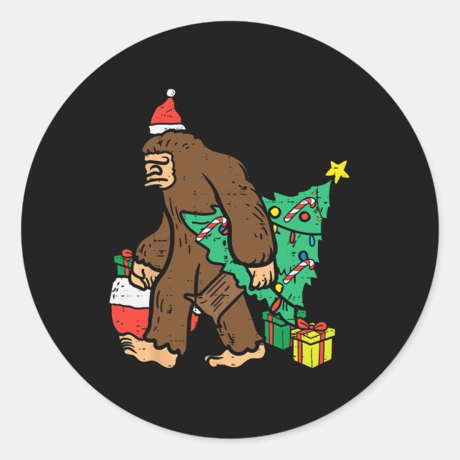 Pegatina Redonda Navidades Sasquatch Bigfoot Xmas Niños Hombres Muj (Anverso)