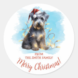 Pegatina Redonda Navidades Schnauzer personalizados