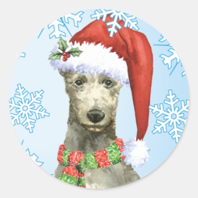 Pegatina Redonda Navidades Scottish Deerhound (Anverso)