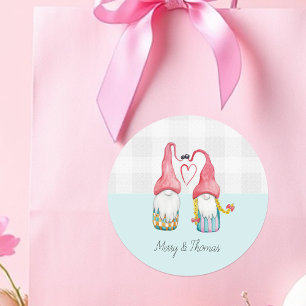 Pegatina Redonda Navidades se enamora con acuarela pintada a mano