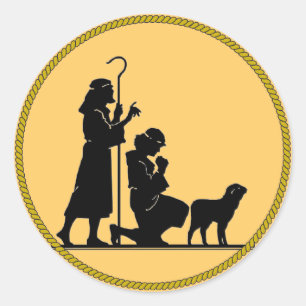 Pegatina Redonda Navidades Shepherds Silhouette