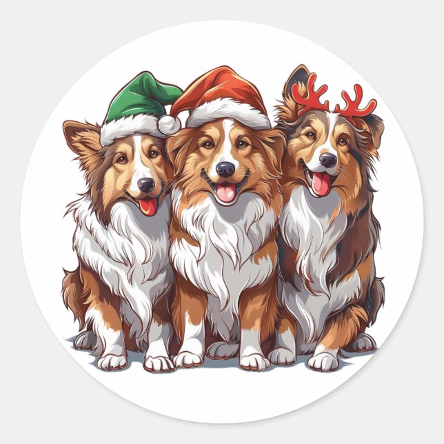 Pegatina Redonda Navidades Shetland Sheepdogs (Anverso)