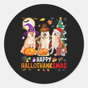 Pegatina Redonda Navidades Shiba Inu Santa Halloween Happy Hallotha