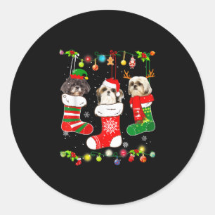 Pegatina Redonda Navidades Shih Tzu alumbran obsequio Divertido Noc