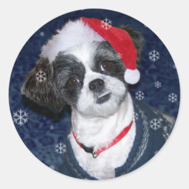 Pegatina Redonda Navidades Shih Tzu Dog