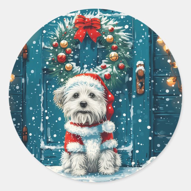Pegatina Redonda Navidades Shih Tzu Dogs (Anverso)