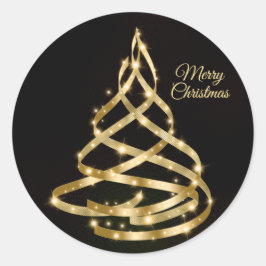 Pegatina Redonda Navidades Shiny Golden Ribbon Tree Sparkle Black
