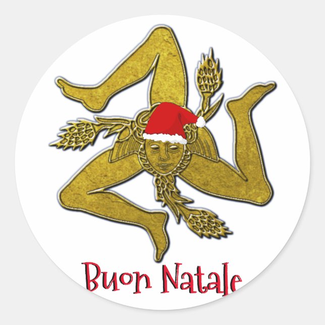 Pegatina Redonda Navidades sicilianos Trinacria (Anverso)