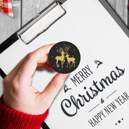 Pegatina Redonda Navidades Siluetas de la pareja de ciervos dorados