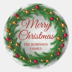 Pegatina Redonda Navidades Silver Winter Sparkle Festive Wreath