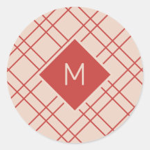 Navidades simples cheques de monograma rojo y crem