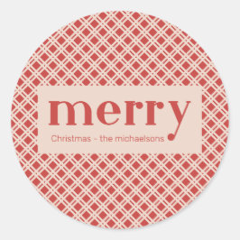 Pegatina Redonda Navidades simples cheques rojos y con crema