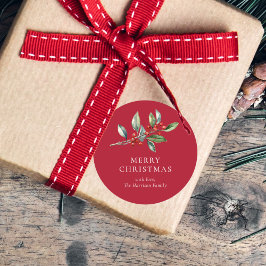 Pegatina Redonda Navidades simples y elegantes acuarela Botánica