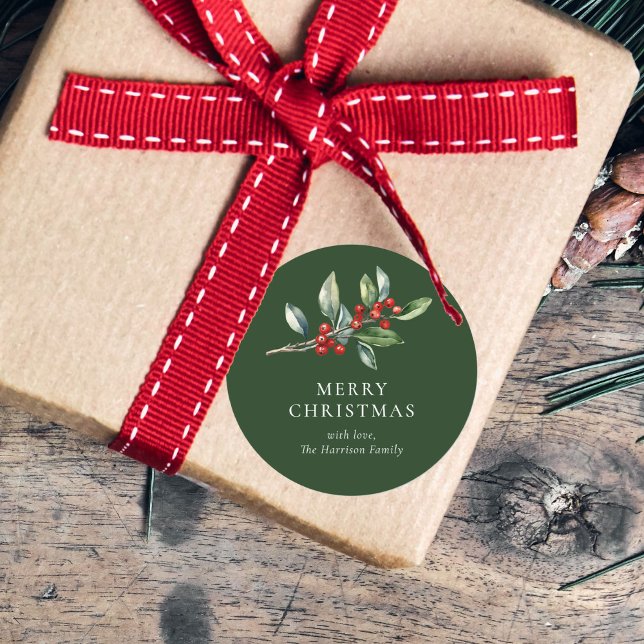 Pegatina Redonda Navidades simples y elegantes acuarela Botánica (Subido por el creador)