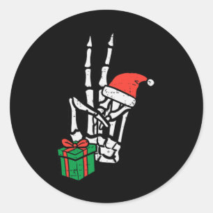 Pegatina Redonda Navidades Skeleton Hand Peace Pocket Xmas Hombres