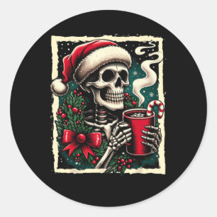 Pegatina Redonda Navidades Skeleton Hot Cocoa Dead Inside Spooky Xm