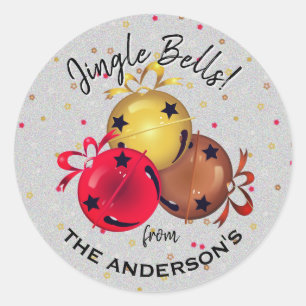 Pegatina Redonda Navidades Sleigh Bells en vacaciones con copas de
