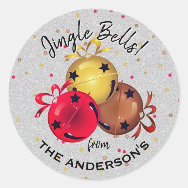 Pegatina Redonda Navidades Sleigh Bells en vacaciones con copas de  (Anverso)