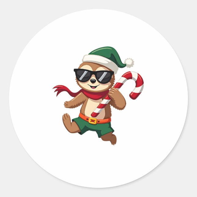 Pegatina Redonda Navidades Sloth Elf Peppermint Candy Cane Shirt Gi (Anverso)