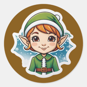 Pegatina Redonda Navidades Snow Elf
