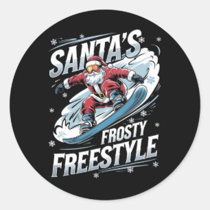 Pegatina Redonda Navidades Snowboard Santa Sns de snowboard