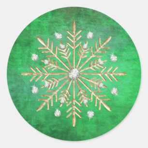 Pegatina Redonda Navidades Snowflakes Green & Gold