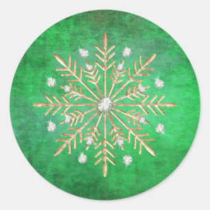 Pegatina Redonda Navidades Snowflakes Green & Gold