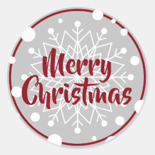 Pegatina Redonda Navidades Snowflakes Grey Maroon
