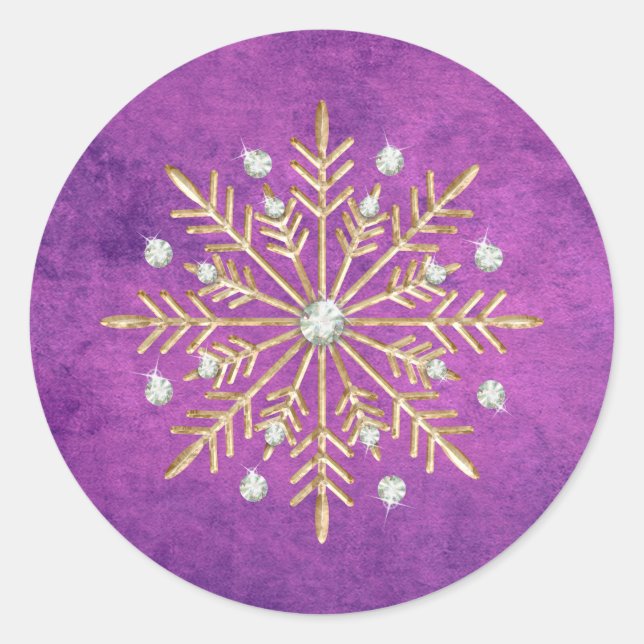 Pegatina Redonda Navidades Snowflakes Purple & Gold (Anverso)