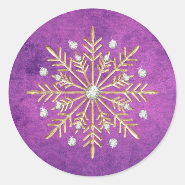 Pegatina Redonda Navidades Snowflakes Purple & Gold (Anverso)