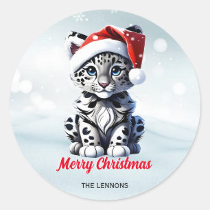 Pegatina Redonda Navidades Snowley Santa Cute de Leopardo de la Nie