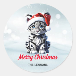 Pegatina Redonda Navidades Snowley Santa Cute de Leopardo de la Nie
