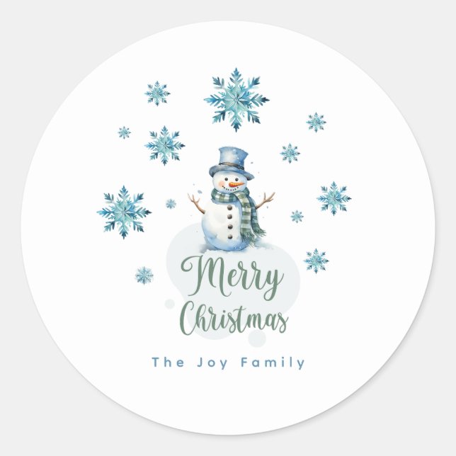 Pegatina Redonda Navidades Snowman (Anverso)