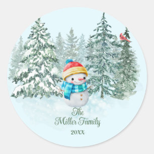 Pegatina Redonda Navidades Snowman