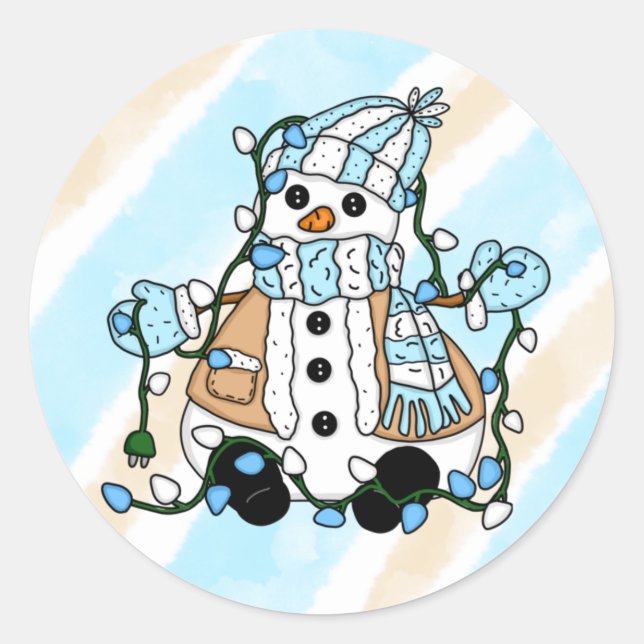 Pegatina Redonda Navidades Snowman con luces (Anverso)