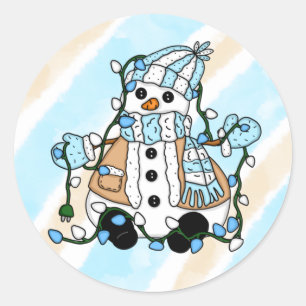 Pegatina Redonda Navidades Snowman con luces
