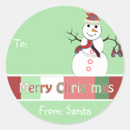 Pegatina Redonda Navidades Snowman etiquetan verde pero tú eliges c