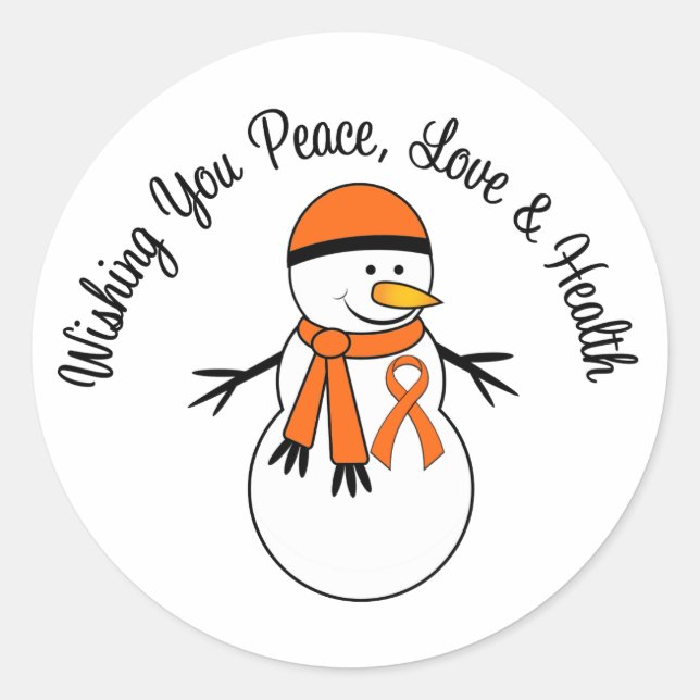 Pegatina Redonda Navidades Snowman Leukemia Ribbon (Anverso)