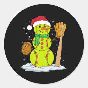 Pegatina Redonda Navidades Snowman Softball Pitcher Niños Adolescen