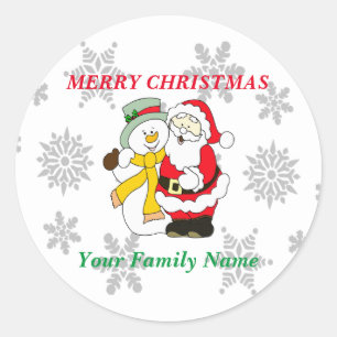 Pegatina Redonda Navidades Snowman y Santa
