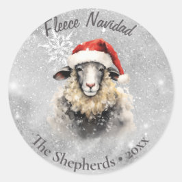 Pegatina Redonda Navidades Snowy de la oveja Fleece Navidad