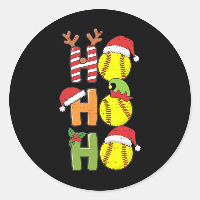 Pegatina Redonda Navidades Softball Ho Ho Ho Softball Xmas Sport Me (Anverso)