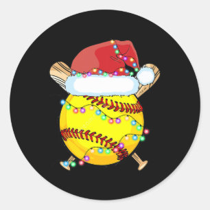 Pegatina Redonda Navidades Softball Santa Hat Reindeer enciende Nav