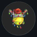 Pegatina Redonda Navidades Softball Xmas Navidades Luces Softball<br><div class="desc">Navidades Navidades de Softball Xmas Encendidos Jugador de Softbol</div>