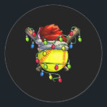 Pegatina Redonda Navidades Softball Xmas Navidades Luces Softball<br><div class="desc">Navidades Navidades de Softball Xmas Encendidos Jugador de Softbol</div>