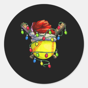 Pegatina Redonda Navidades Softball Xmas Navidades Luces Softball
