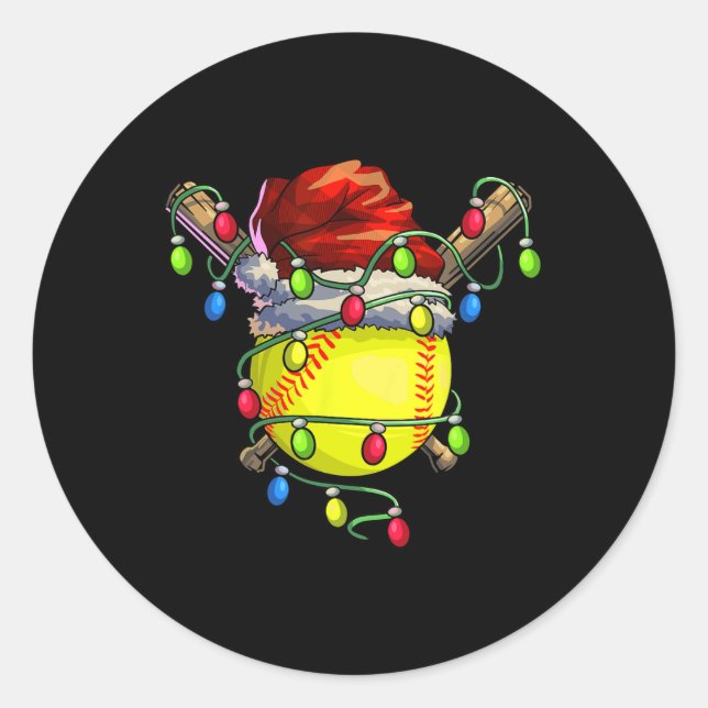 Pegatina Redonda Navidades Softball Xmas Navidades Luces Softball (Anverso)